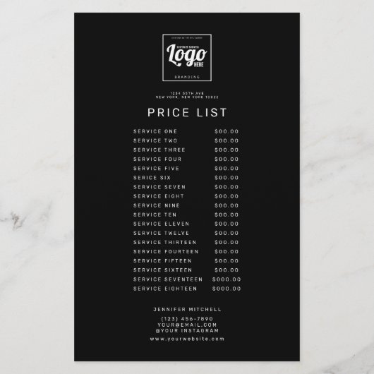 Professionele zwarte aangepaste logo prijs service flyer (Achterkant)