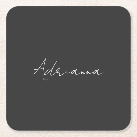 Professionele zwarte add jouw naam handschriftherf kartonnen onderzetters (Voorkant)