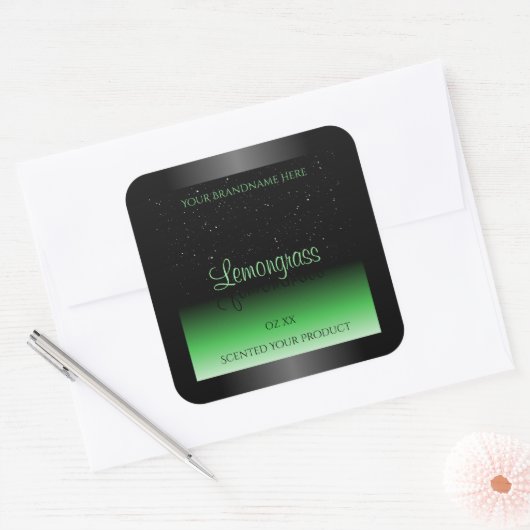 Professionele zwarte en groene productlabel Glitte Vierkante Sticker (Envelop)