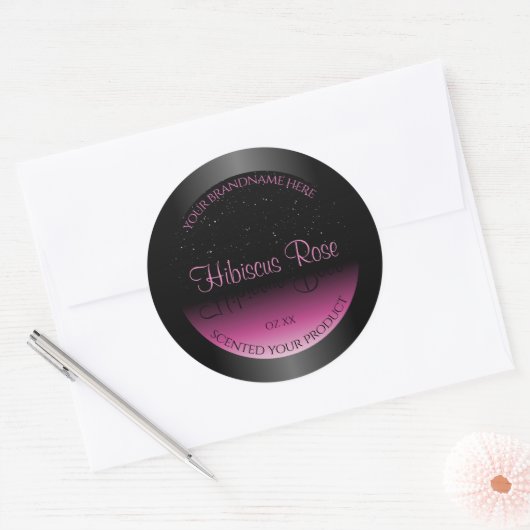 Professionele zwarte en roze productlabels Glitter Ronde Sticker (Envelop)