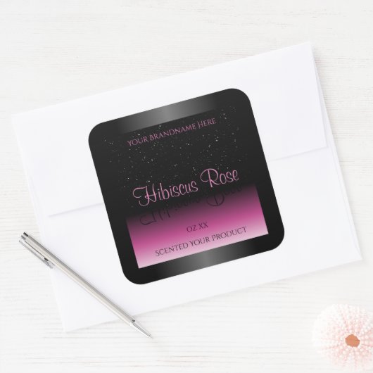 Professionele zwarte en roze productlabels Glitter Vierkante Sticker (Envelop)