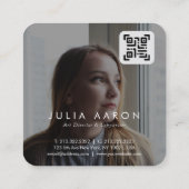 Professionele zwarte en witte Floral Foto QR Code Vierkante Visitekaartje (Achterkant)