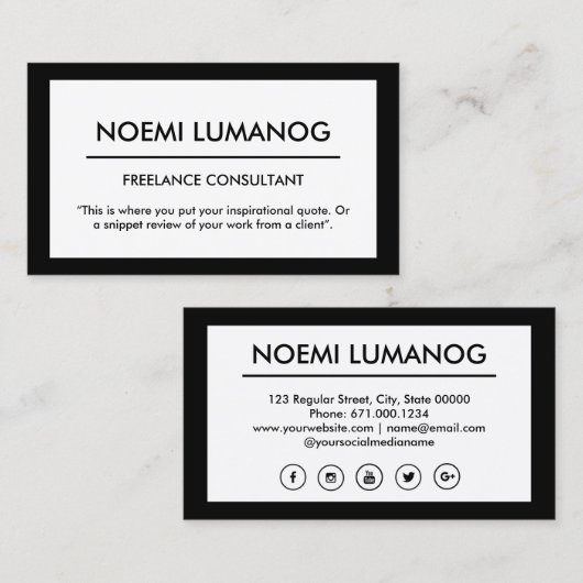 Professionele zwarte en witte sociale media visitekaartje (Voorkant / Achterkant)
