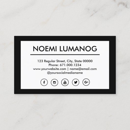 Professionele zwarte en witte sociale media visitekaartje (Achterkant)