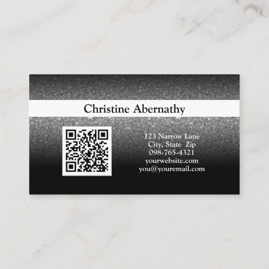 Professionele zwarte glitter Ombre Minimale QR Visitekaartje (Achterkant)