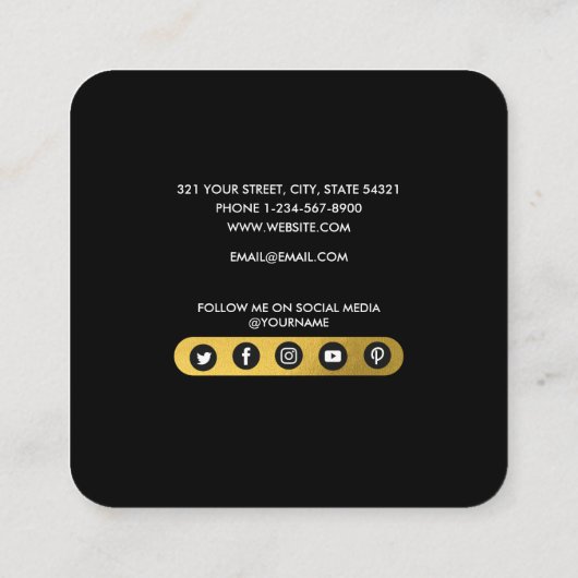 Professionele zwarte & Gold-minimalistische social Vierkante Visitekaartje (Achterkant)