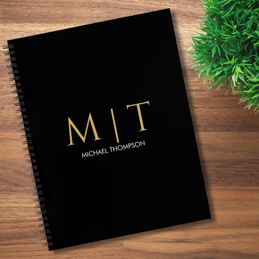Professionele Zwarte Goud Moderne Monogrammen  Notitieboek