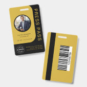Professionele Zwarte Gouden Media Perspas ID Badge (Voor- en achterkant)