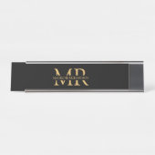 Professionele Zwarte Gouden Monogram Naam Beginlet Bureau Naambordje (Voorkant)