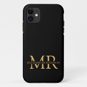 Professionele Zwarte Gouden Monogram Naam Beginlet Case-Mate iPhone Case