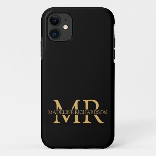Professionele Zwarte Gouden Monogram Naam Beginlet Case-Mate iPhone Case (Achterkant)