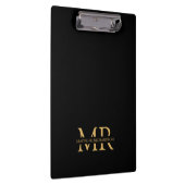 Professionele Zwarte Gouden Monogram Naam Beginlet Klembord (Rechts)