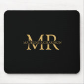 Professionele Zwarte Gouden Monogram Naam Initiale Muismat (Voorkant)