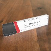 Professionele zwarte grijs en rode leraar naambordje (Zijkant)