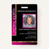 Professionele zwarte & hot-roze draadloze fotobadg badge (Voorkant)