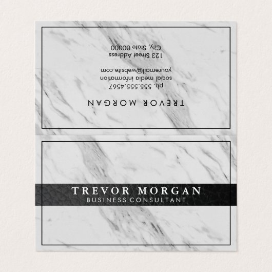 Professionele zwarte lederen sierstrip visitekaartje (Buitenkant ongevouwen)