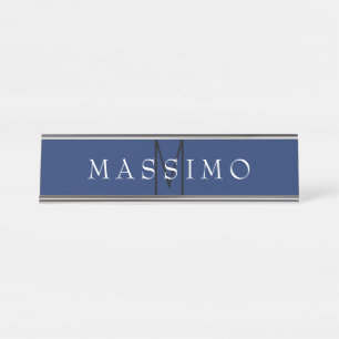 Professionele Zwarte Monogram Blauwe Uw Naam Bureau Naambordje