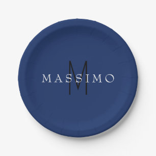 Professionele Zwarte Monogram Blauwe Uw Naam Papieren Bordje