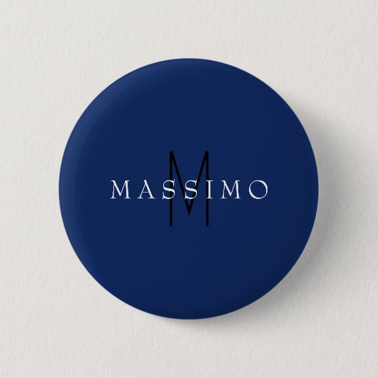 Professionele Zwarte Monogram Blauwe Uw Naam Ronde Button 5,7 Cm (Voorkant)