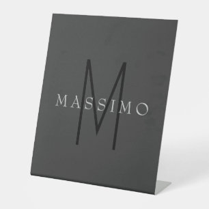 Professionele Zwarte Monogram Grijze Uw Naam Reclamebord Met Voetstuk