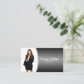 Professionele zwarte Ombre Glitter Aangepaste Foto Visitekaartje (Staand voorkant)