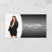 Professionele zwarte Ombre Glitter Aangepaste Foto Visitekaartje (Voorkant)