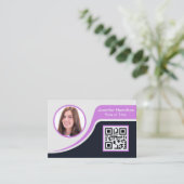 Professionele zwarte Paars voegen uw Logo QR toe Visitekaartje (Staand voorkant)