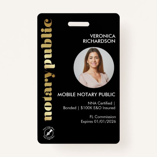 Professionele zwarte retro gouden notaris ronde fo badge (Voorkant)