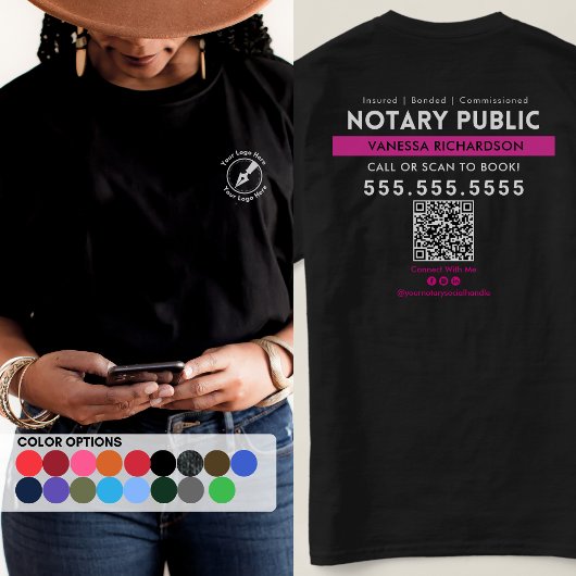 Professionele zwarte roze notaris openbare Logo QR T-shirt