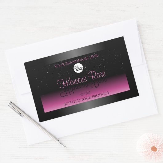 Professionele zwarte roze productlabel Glitter Log Rechthoekige Sticker (Envelop)