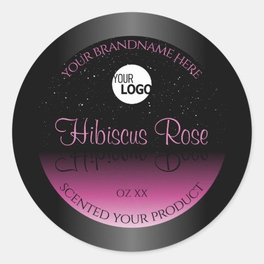 Professionele zwarte roze productlabel Glitter Log Ronde Sticker (Voorkant)