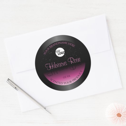 Professionele zwarte roze productlabel Glitter Log Ronde Sticker (Envelop)