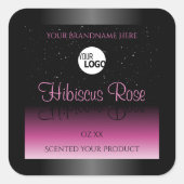 Professionele zwarte roze productlabel Glitter Log Vierkante Sticker (Voorkant)