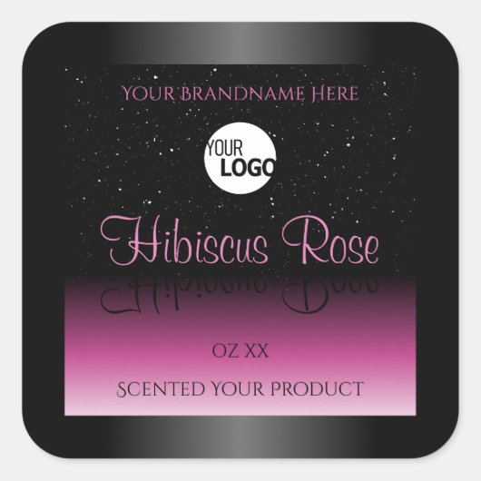 Professionele zwarte roze productlabel Glitter Log Vierkante Sticker (Voorkant)