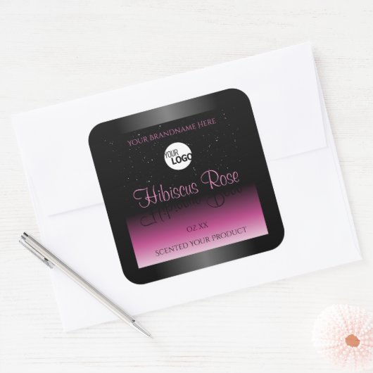 Professionele zwarte roze productlabel Glitter Log Vierkante Sticker (Envelop)