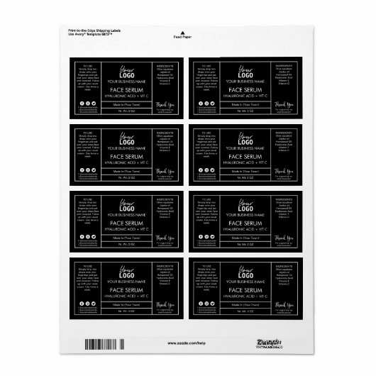 Professionele zwarte serumlabels etiket (Full Sheet)