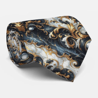 Professionele Zwarte, Witte en Gouden Marmer Stropdas