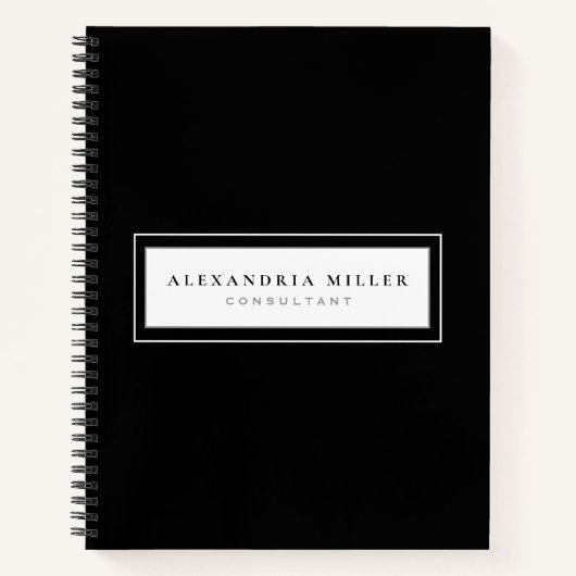 Professionele zwarte & witte omgevingsnaam en -ond notitieboek (Voorkant)