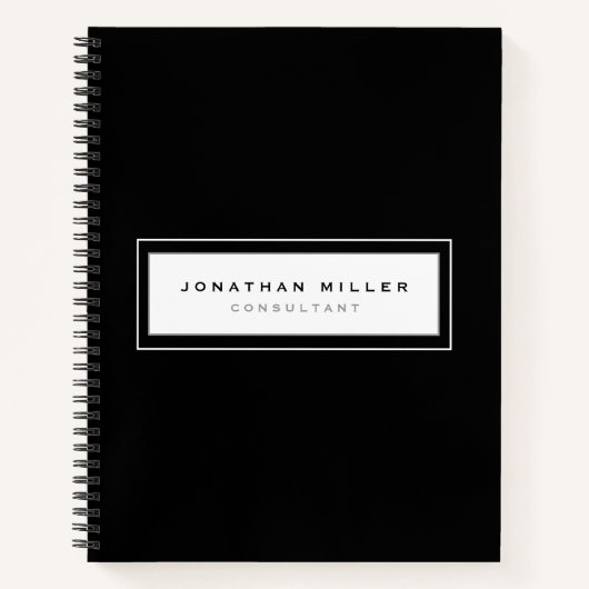 Professionele zwarte & witte omhulde naam & titel notitieboek (Voorkant)
