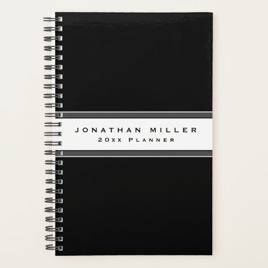 Professionele zwarte & witte streep | Naam en jaar Planner (Voorkant)