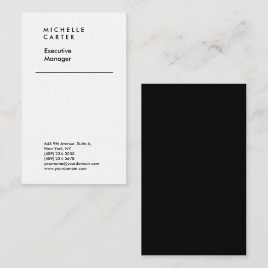 Professionele zwarte & witte vlakke, minimalistisc visitekaartje (Voorkant / Achterkant)
