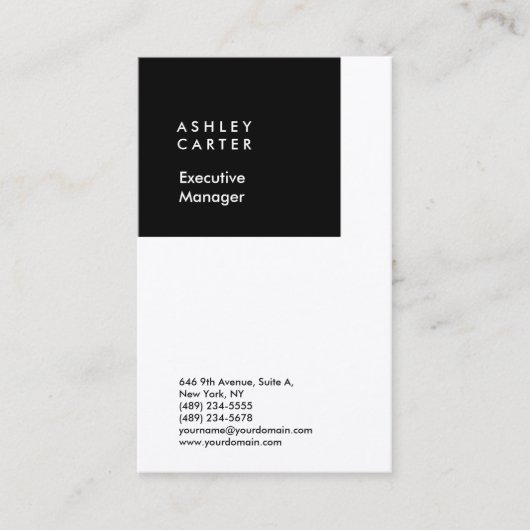 Professionele zwarte witte vlakke minimalistische  visitekaartje (Voorkant)