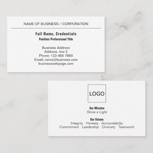 Professionele zwarte, witte zakelijke Logo Visitekaartje (Voorkant / Achterkant)