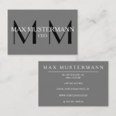 Professionelle Monogram Modern | Grau Visitekaartje (Voorkant / Achterkant)