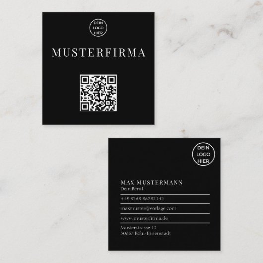 Professionelle Schwarz Weiße QR Code Visitenkarte Vierkante Visitekaartje (Voorkant / Achterkant)