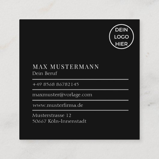 Professionelle Schwarz Weiße QR Code Visitenkarte Vierkante Visitekaartje (Achterkant)