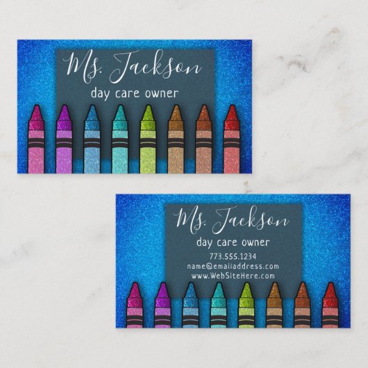 Professor Preschool Leraar Glitter Rainbow Crayon Visitekaartje (Voorkant / Achterkant)