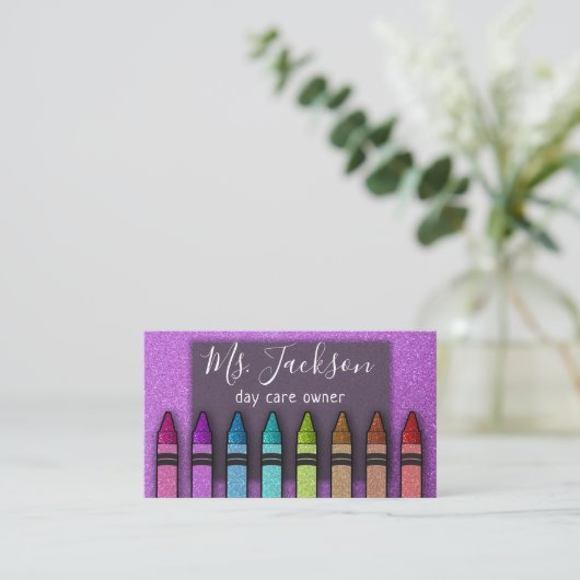 Professor Preschool Leraar Glitter Rainbow Crayon Visitekaartje (Staand voorkant)