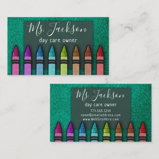 Professor Preschool Leraar Glitter Rainbow Crayon Visitekaartje (Voorkant / Achterkant)