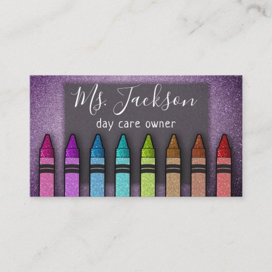 Professor Preschool Leraar Glitter Rainbow Crayon Visitekaartje (Voorkant)